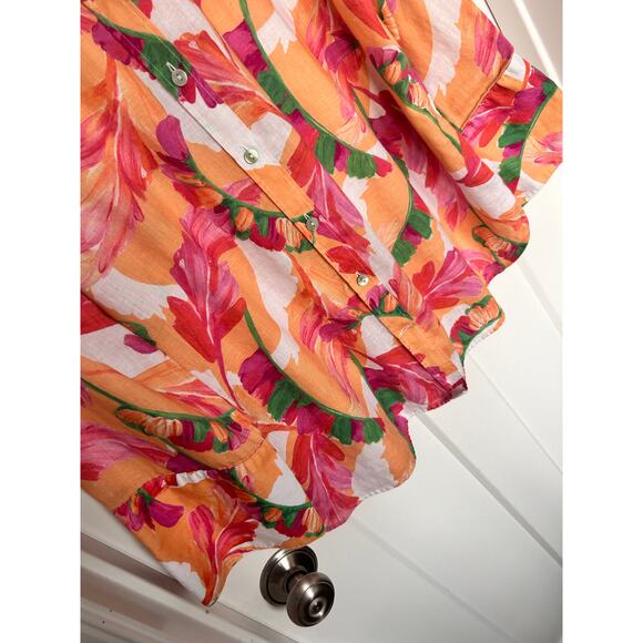 Chico's Women's Floral No-Iron Linen 3/4 Sleeve Foliage Shirt Multicolor Size 16 - Picture 5 of 11